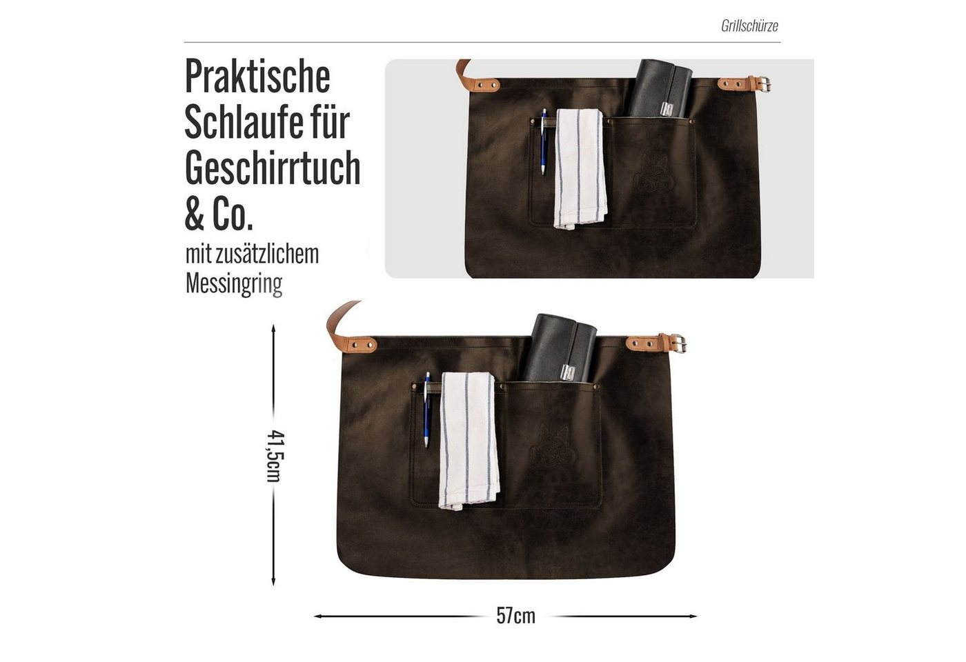 BLACK FOREST FOX Grillschürze TIP HUNTER SOFT Leder Service Bistro Zapft Kellner Schürze kurz, One Dark Brown Bild 4