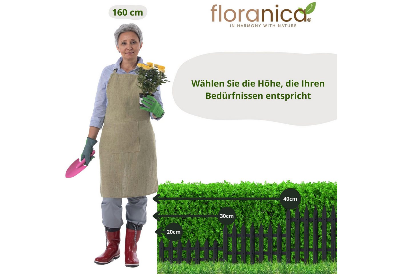 Floranica Zierzaun Vorgartenzaun Steckzaun Gartenzaun Zierzaun Lattenzaun Friesenzaun, (30 x 100 cm, 3-St., Anthrazit), Blummen Beeten Zaun aus Holz mit Metalpfosten, Beetabgrenzung Bild 2
