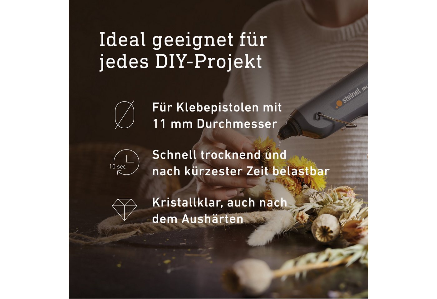 steinel Klebesticks Transparent, Ø 11 x 250 mm, 1000 g, ca. 40 Klebestifte, universeller Schmelzkleber Bild 5