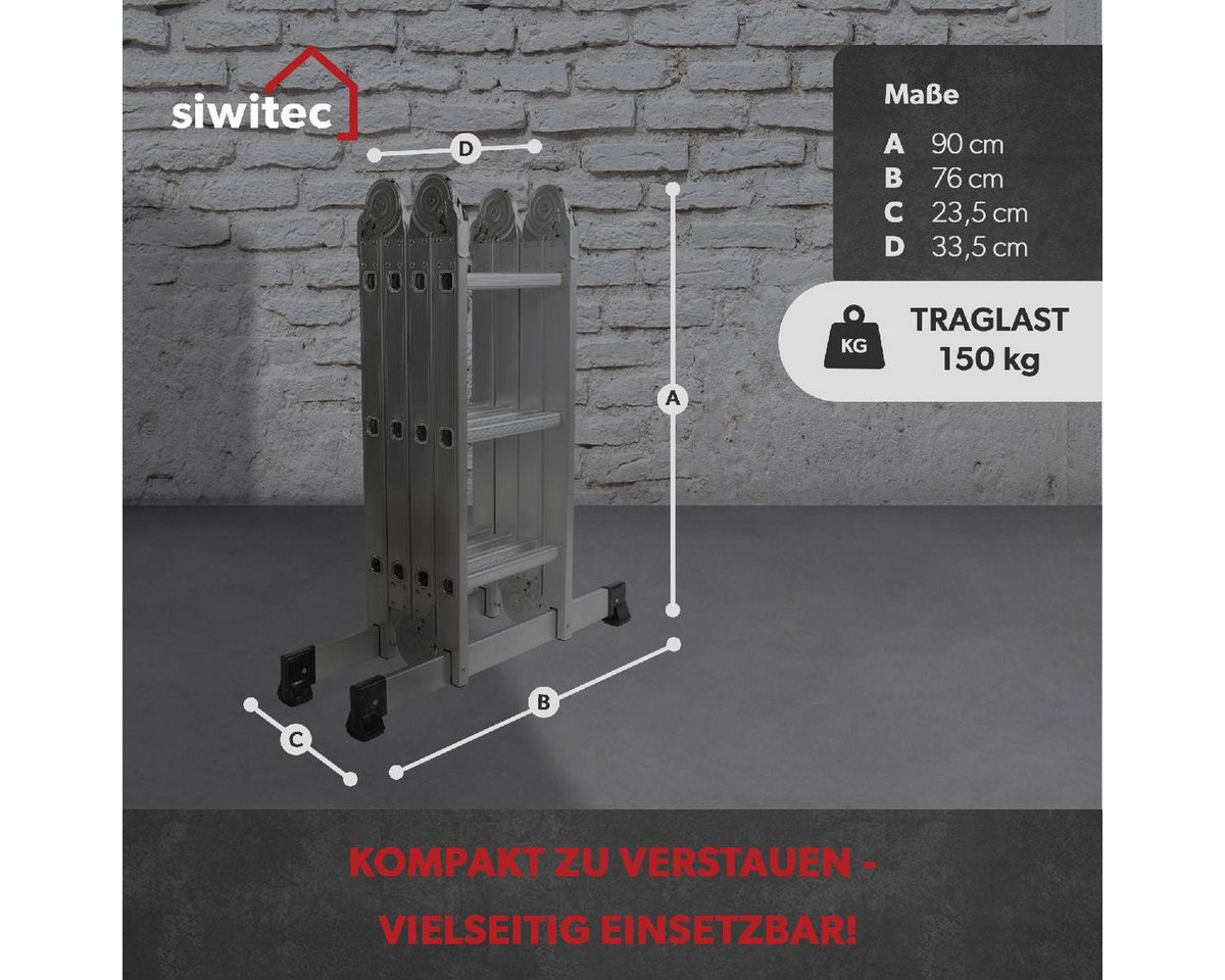 siwitec Vielzweckleiter Mehrzweckleiter Alu 3x4 Leiter Gerüst Stehleiter 339 cm Teleskopleiter Bild 4