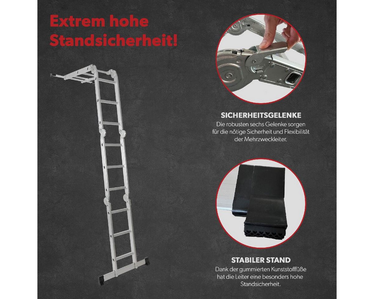 siwitec Vielzweckleiter Mehrzweckleiter Alu 3x4 Leiter Gerüst Stehleiter 339 cm Teleskopleiter Bild 5