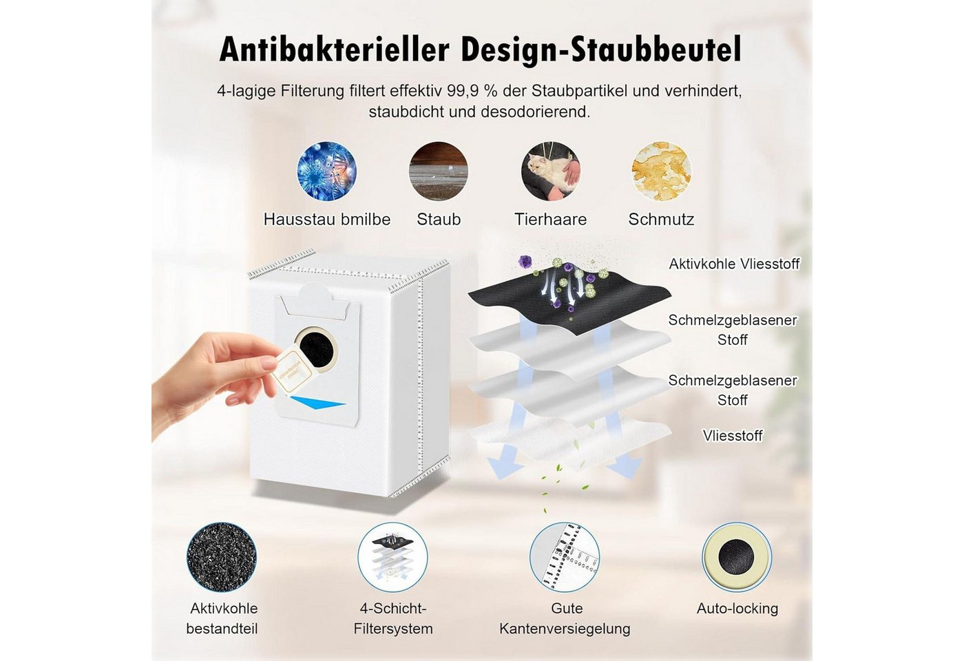 FELIXLEO Nasensauger-Ersatzteile Enthält 6 Staubbeutel 4 Mopps 4 Filter 4 Bürsten und 1 Rollbürste, 1-tlg.