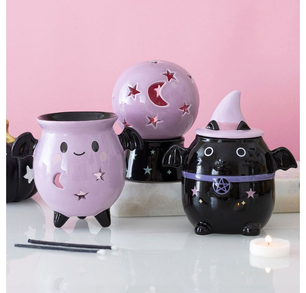 Something Different Duftlampe Kawaii Duftlampe rosa Keramik mit Fledermausflügeln Hexenkessel Bild 3