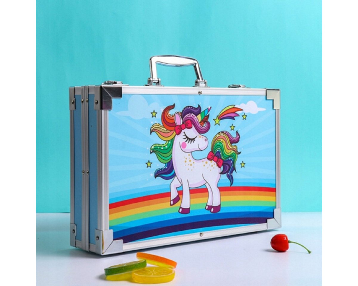 R2 Invest Kreativset Einhorn Kinder Malset 145-teilig Blau – Malkoffer mit Stiften & Farben, (145-tlg) Bild 4