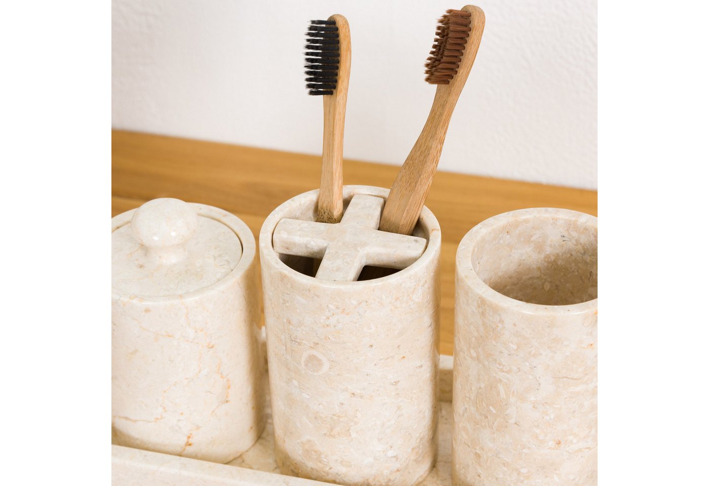 wohnfreuden Badaccessoire-Set Badaccessoire-Set Marmor creme Barito 5teilig, 63006