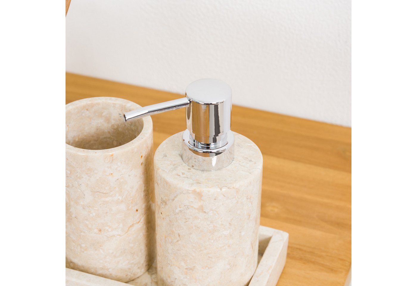 wohnfreuden Badaccessoire-Set Badaccessoire-Set Marmor creme Barito 5teilig, 63006 Bild 5