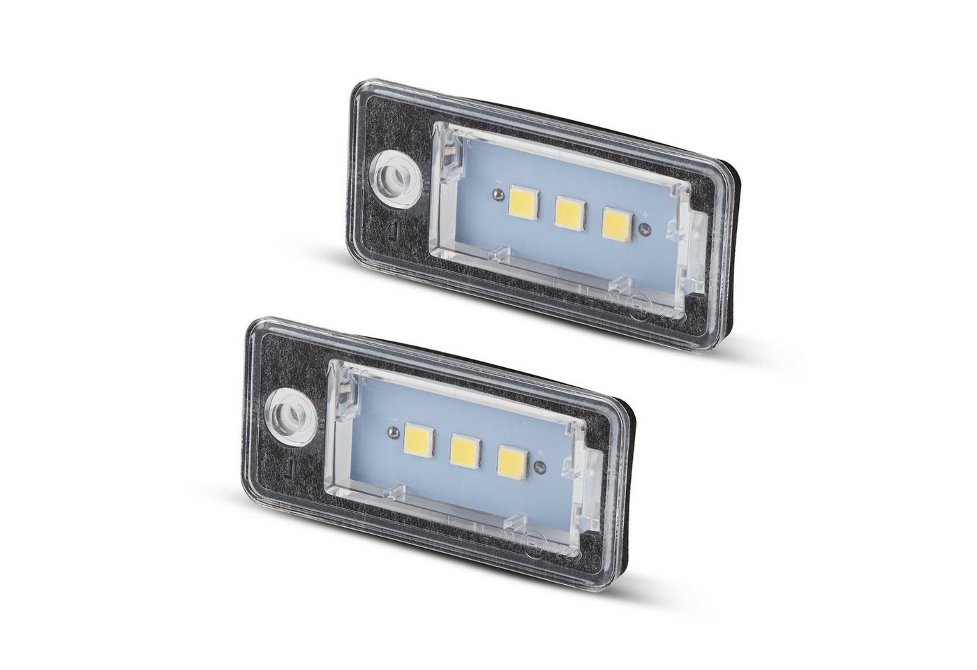 LLCTOOLS KFZ-Ersatzleuchte LED Kennzeichenbeleuchtung Auto, E-geprüft mit geringem Verbrauch, Plug and Play, 2 St., 18 SMD, kaltweiß, 6000K, für Audi A3 8P A4 B6 B7 A5 A6 4F Q7 SET Bild 2