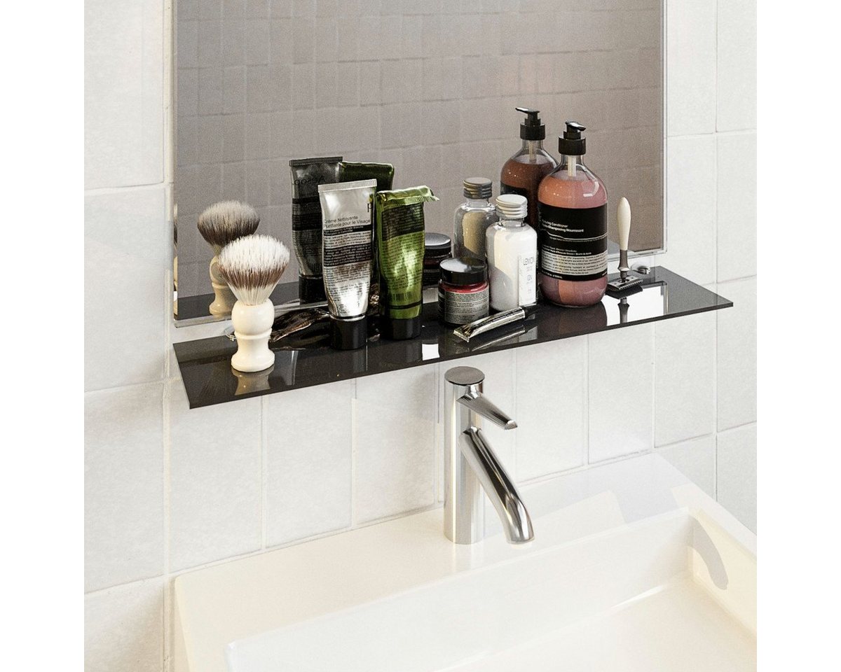 HOOZ Wandregal Glasregal, Wandablage ESG 40x 13 cm, rechteckig, mit Halterung Schwarz, Regal Glas 1-tlg., Platzsparende Wandboard für Dusche, Bad, Küche oder Wohnraum Bild 3