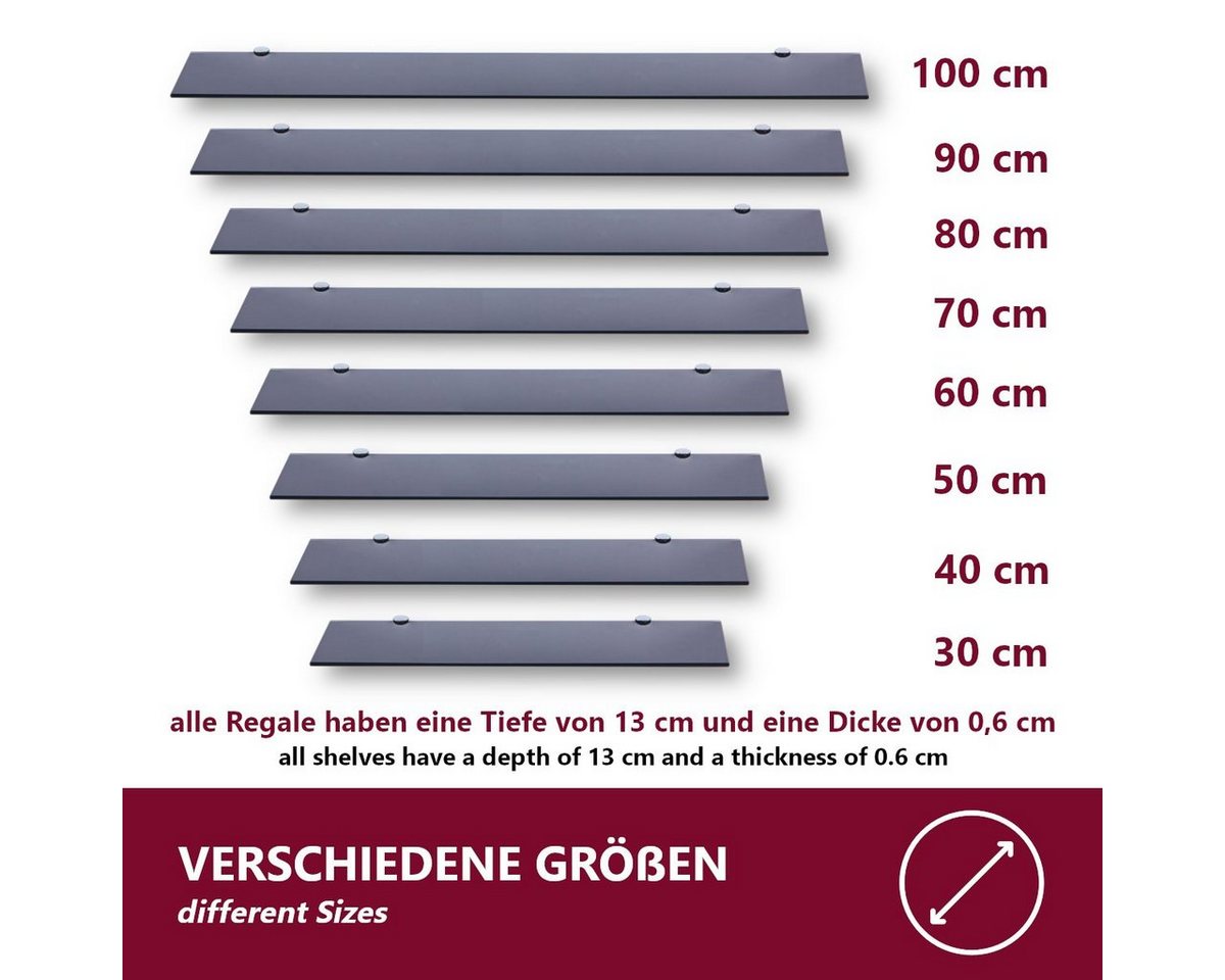 HOOZ Wandregal Glasregal, Wandablage ESG 40x 13 cm, rechteckig, mit Halterung Schwarz, Regal Glas 1-tlg., Platzsparende Wandboard für Dusche, Bad, Küche oder Wohnraum Bild 5