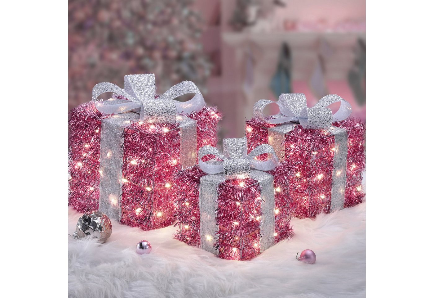 Quntis LED Dekolicht Weihnachtsfigur 3/4 Set Geschenkbox, Leuchtfiguren für Weihnachtsdeko, LED wechselbar, Kaltweiß, Warmweiß, Tageslichtweiß, mit Bändern/LED Lichterkett Bild 4