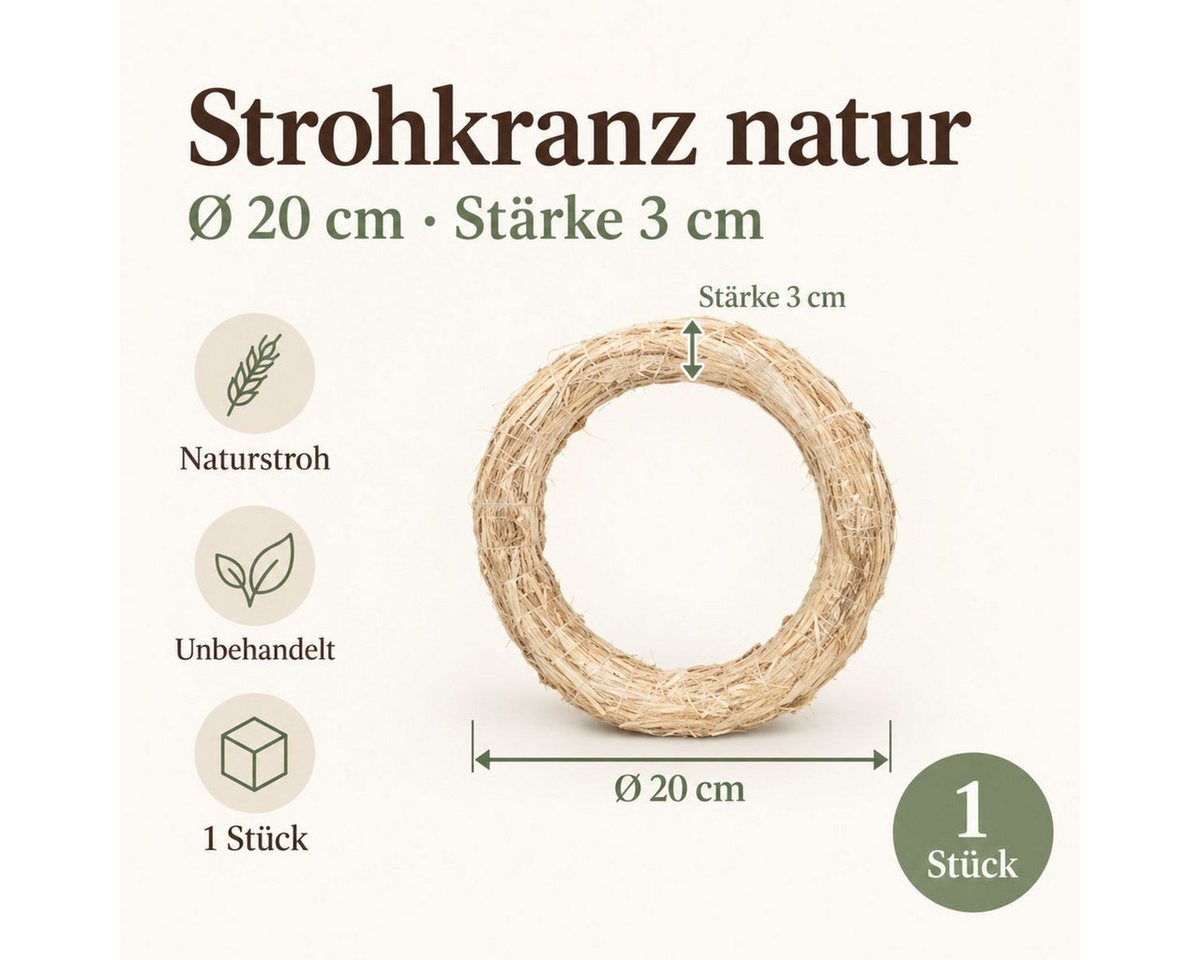 NaDeco Bastelnaturmaterial Strohkranz, Natur, Ø 20 cm, Stärke 3 cm Strohring Kranzrohling