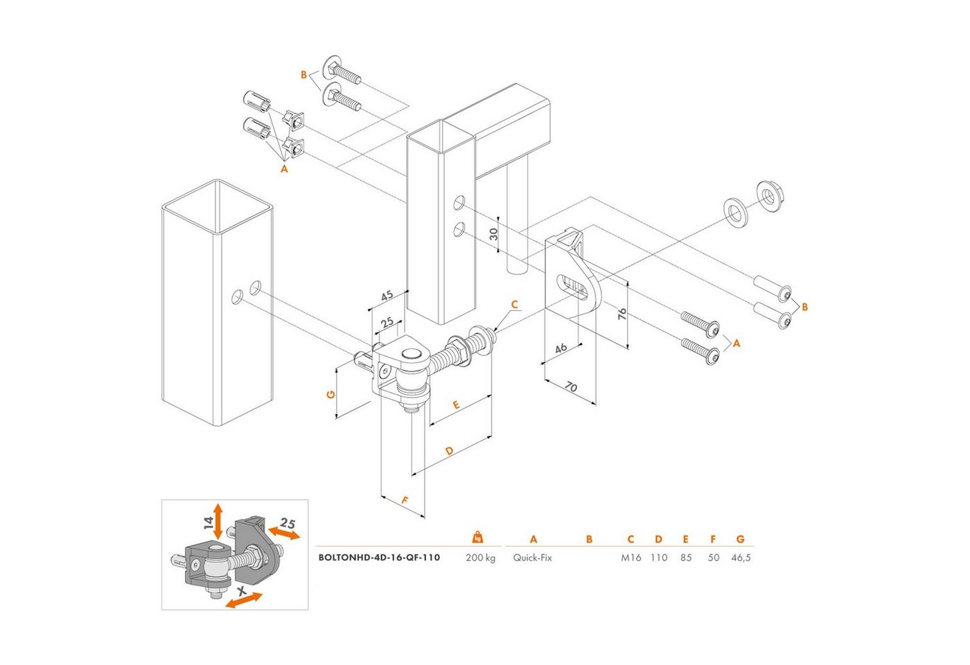LOCINOX Torbeschlag 1 Paar Torbänder zum Anschrauben BOLTONHD-4D-16-QF für Tore bis 200 kg Bild 2