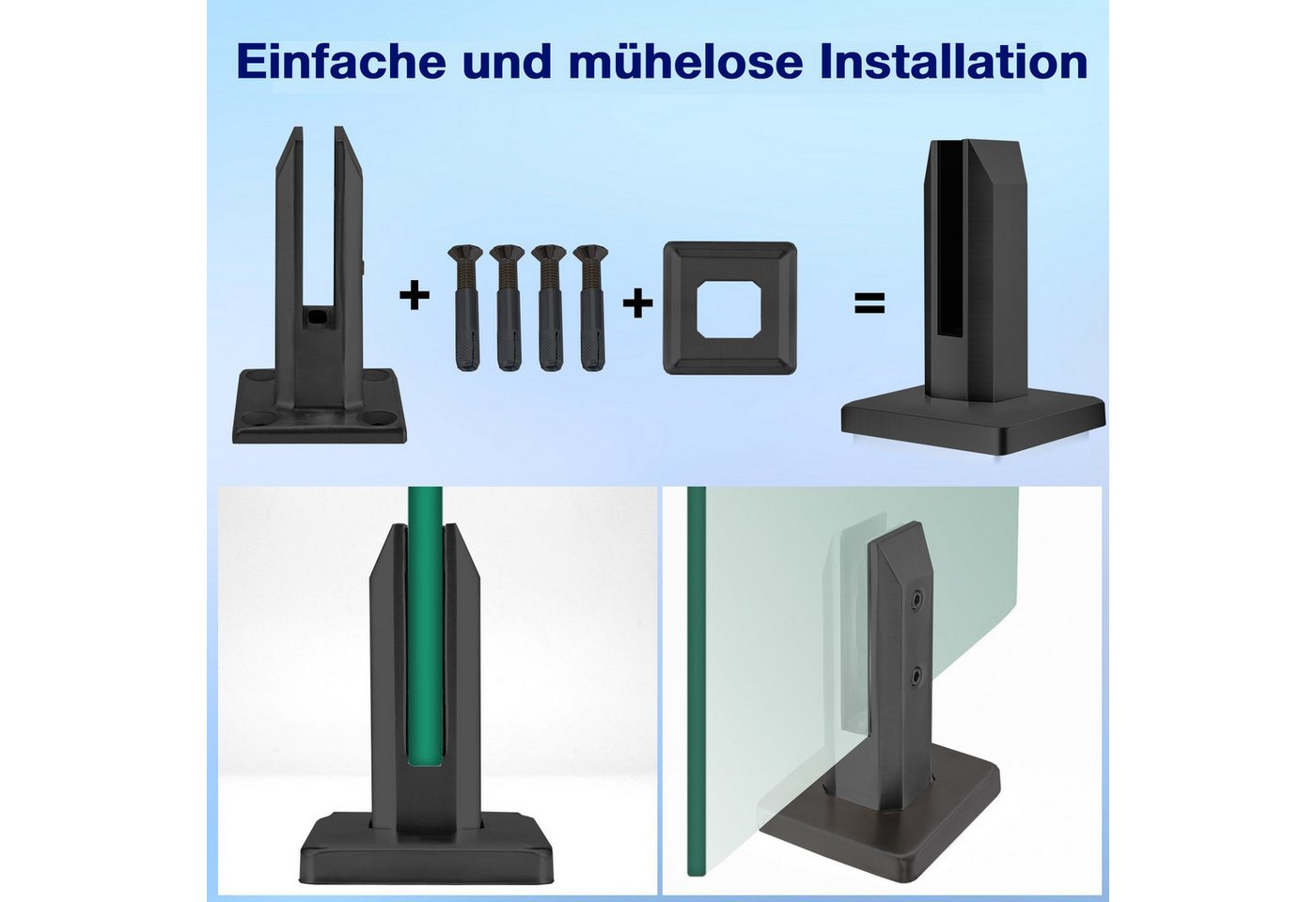 BlingBin Abstandshalter 4 Stück Stehende Glasklemme,304 Edelstahl Glashalter Halterungen (4 Stück, 4-St., für 8-12 mm Glas mit 4 Schrauben,Glasklemmhalter für 0,3-0,5 Zoll Glas) für Schwimmbad, Treppengeländer, Balustradengeländer Balkon Bild 4