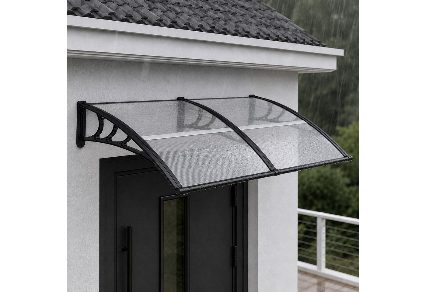 Clanmacy Vordach Haustürvordach mit Regenrinne 200x100 cm, Polycarbonat, Transparent