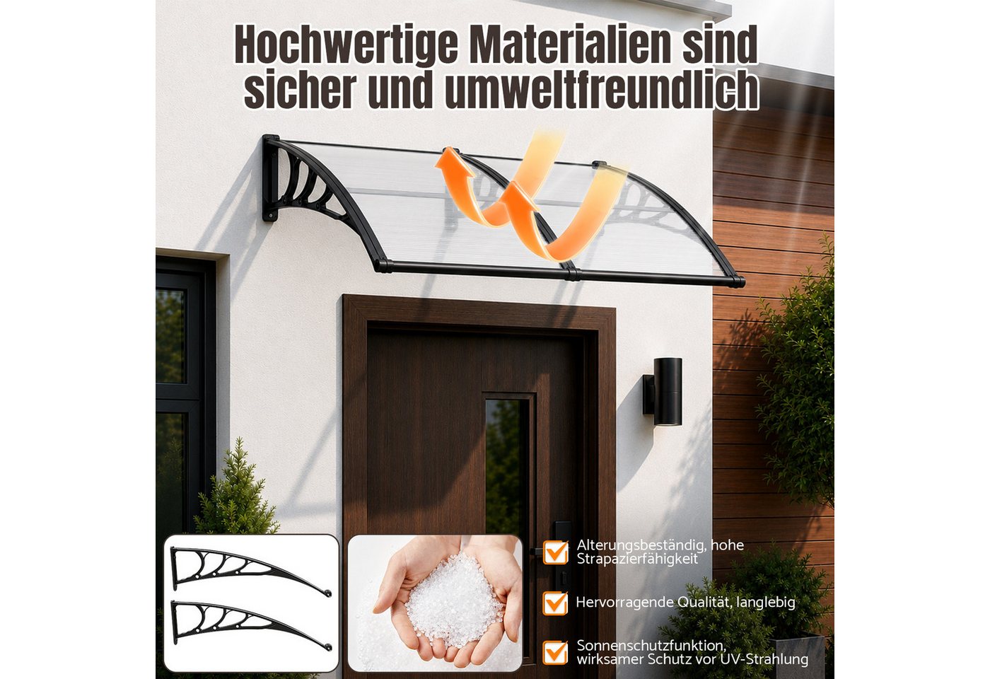 Clanmacy Vordach Haustürvordach mit Regenrinne 200x100 cm, Polycarbonat, Transparent Bild 5