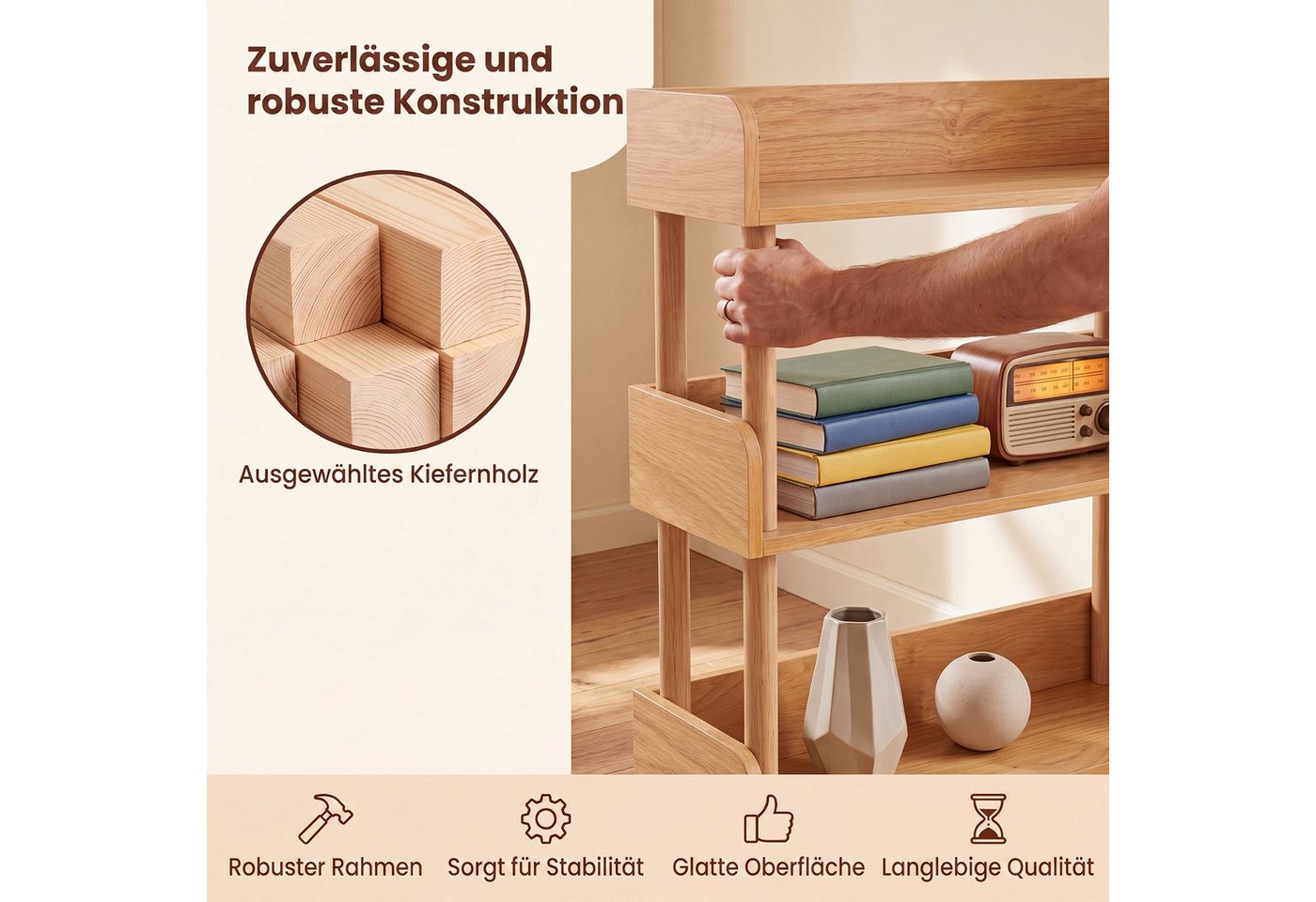 KOMFOTTEU Bücherregal Standregal Küchenregal Holzregal, mit 3 offenen Ebenen Bild 2
