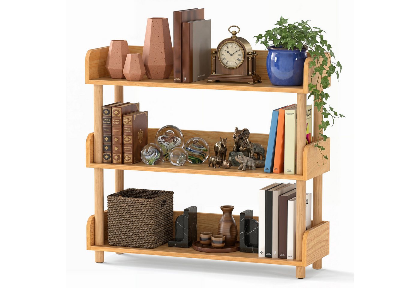 KOMFOTTEU Bücherregal Standregal Küchenregal Holzregal, mit 3 offenen Ebenen Bild 3