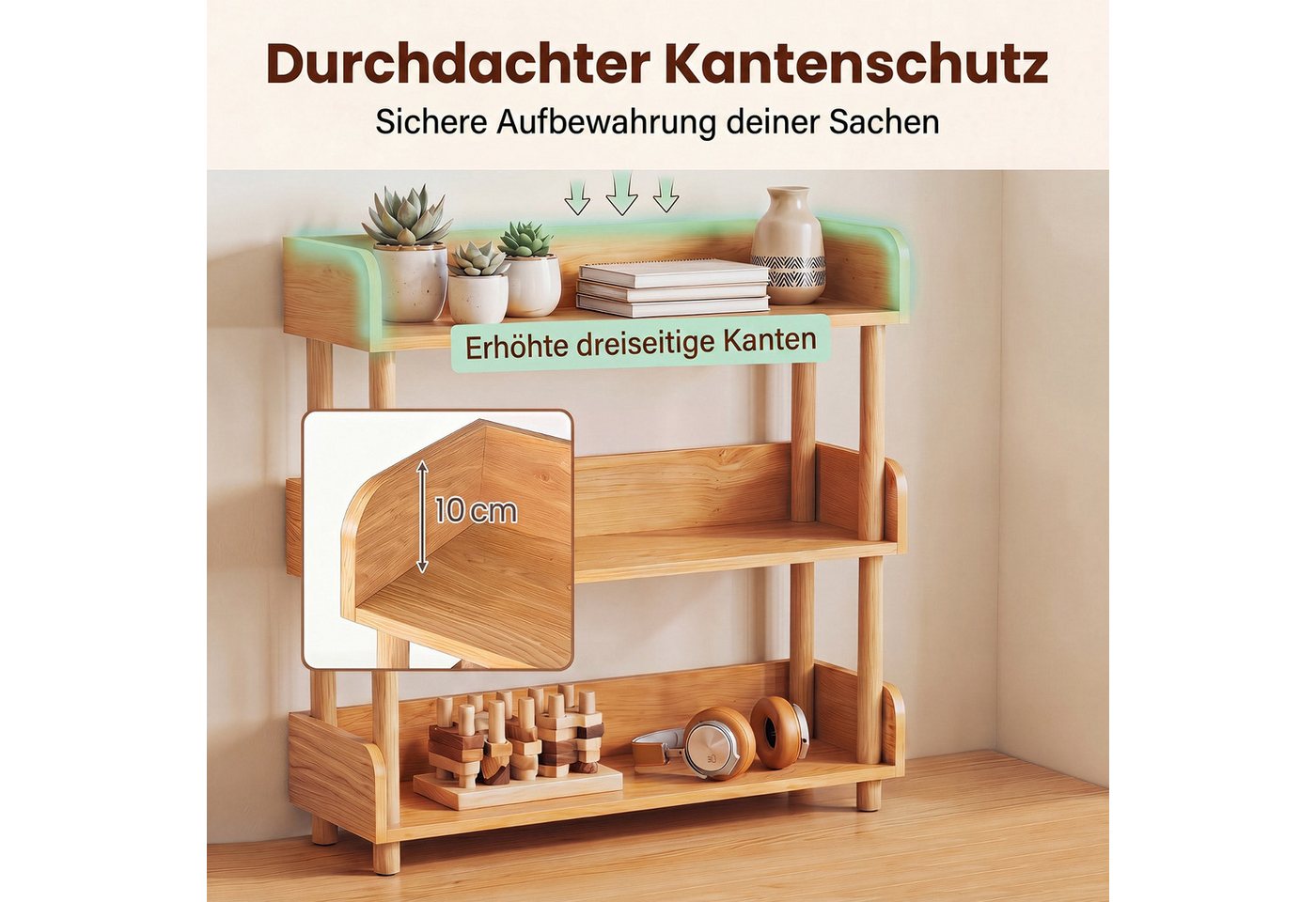 KOMFOTTEU Bücherregal Standregal Küchenregal Holzregal, mit 3 offenen Ebenen Bild 4