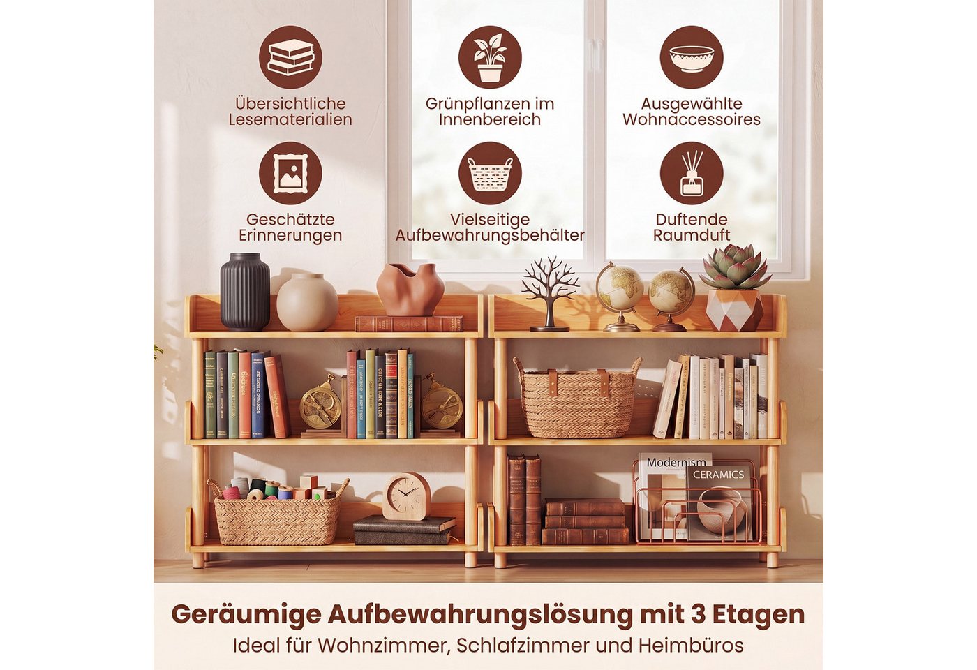 KOMFOTTEU Bücherregal Standregal Küchenregal Holzregal, mit 3 offenen Ebenen Bild 5