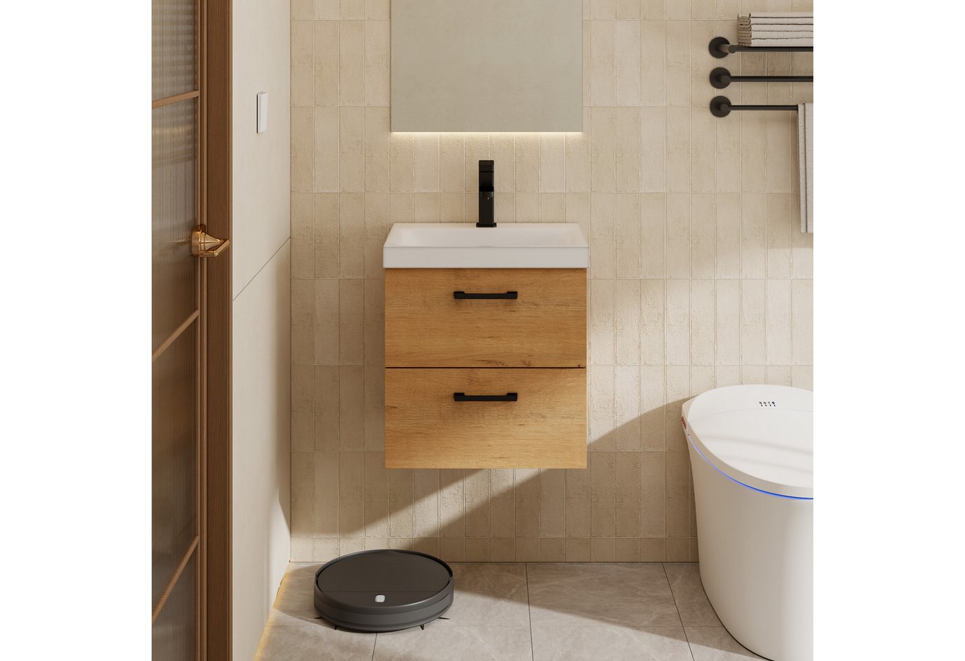 UEV Waschtisch Waschtisch mit Unterschrank 50cm, Gäste-WC Waschtisch (mit Armatur, Badmöbel, Waschschrank), Badezimmerschrank mit Zwei Schubladen und Soft-Close-Funktion Bild 2