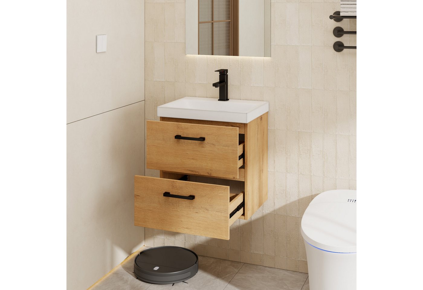 UEV Waschtisch Waschtisch mit Unterschrank 50cm, Gäste-WC Waschtisch (mit Armatur, Badmöbel, Waschschrank), Badezimmerschrank mit Zwei Schubladen und Soft-Close-Funktion Bild 3