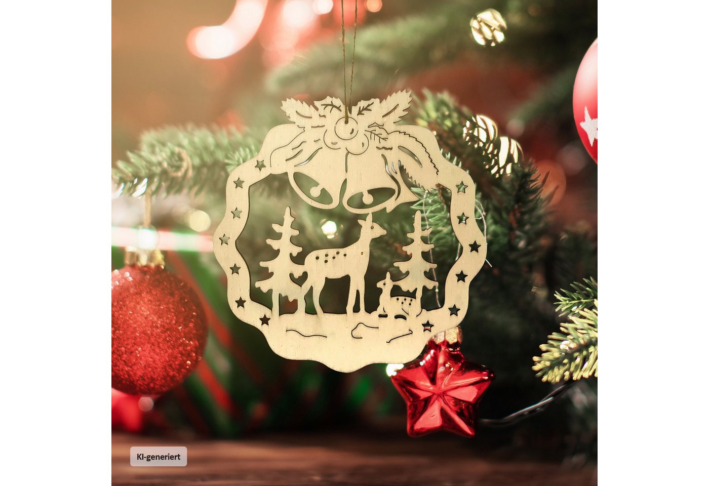 HTI-Living Beleuchtetes Fensterbild Fensterbild Rehe im Wald, Dekohänger Weihnachtsdeko Bild 2