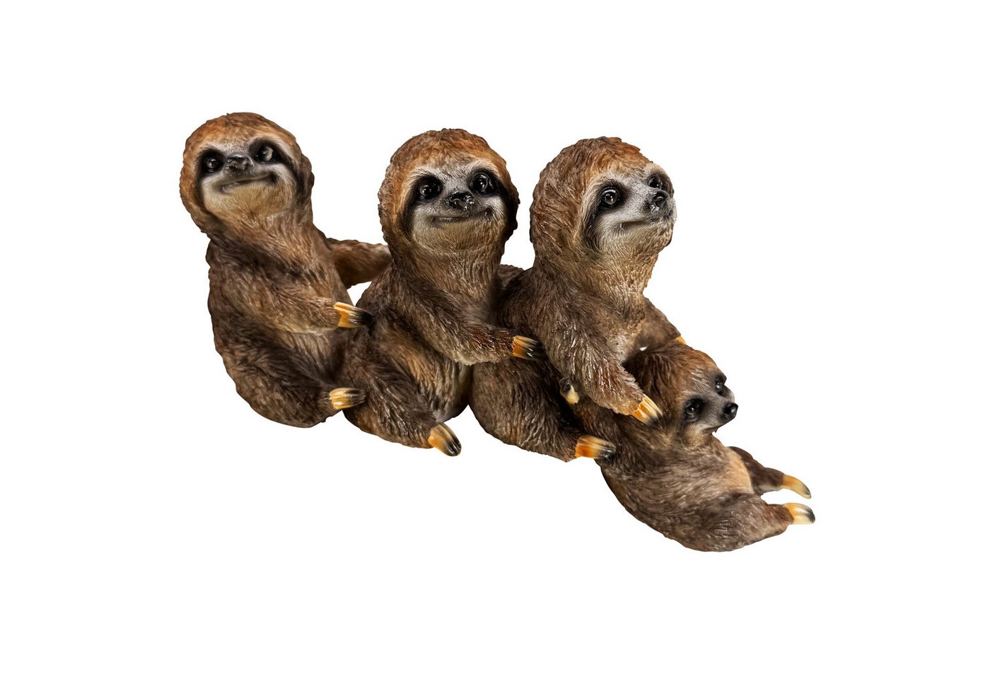 Online-Fuchs Gartenfigur für außen - 4 Faultiere als Kantenhocker, Gartendeko - 24,5 cm groß, (Faultier, ideal auf dem Tisch, Regal oder Mauervorsprüngen), gefertigt aus hochwertigem Kunstharz (Polyresin) - wetterfest