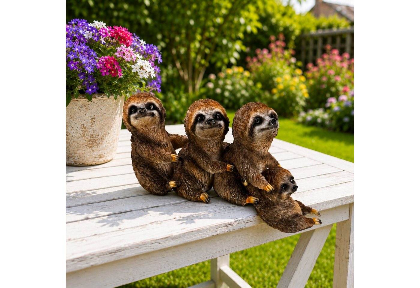 Online-Fuchs Gartenfigur für außen - 4 Faultiere als Kantenhocker, Gartendeko - 24,5 cm groß, (Faultier, ideal auf dem Tisch, Regal oder Mauervorsprüngen), gefertigt aus hochwertigem Kunstharz (Polyresin) - wetterfest Bild 4