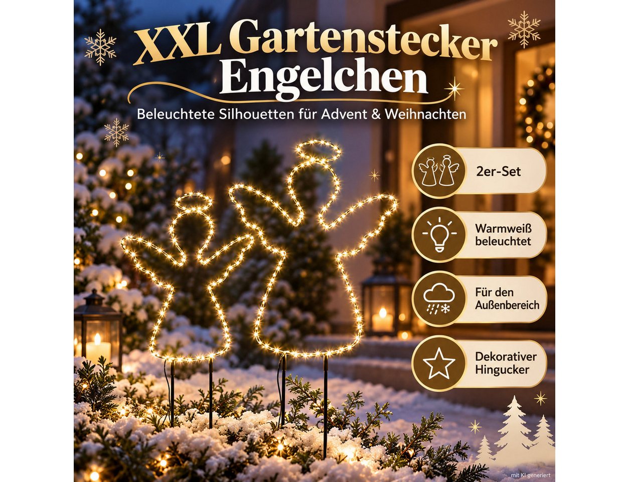 Weltbild Gartenstecker XXL Engelchen 2er Set Silhouette Weihnachtsdeko Adventsdeko Gartendeko Engel Gartenbeleuchtung Außenbeleuchtung Dekofiguren Gartenstecker Bild 4