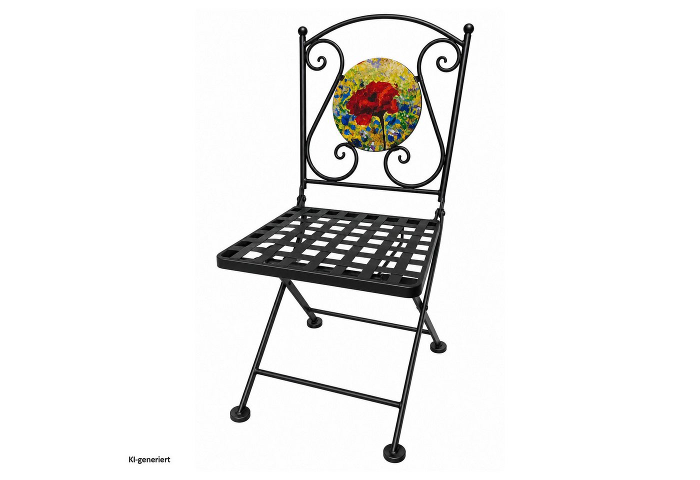 HTI-Living Gartenstuhl 2er Set Gartenstühle Celia klappbar Schwarz mit Mohnblume Motiv (2er Set)
