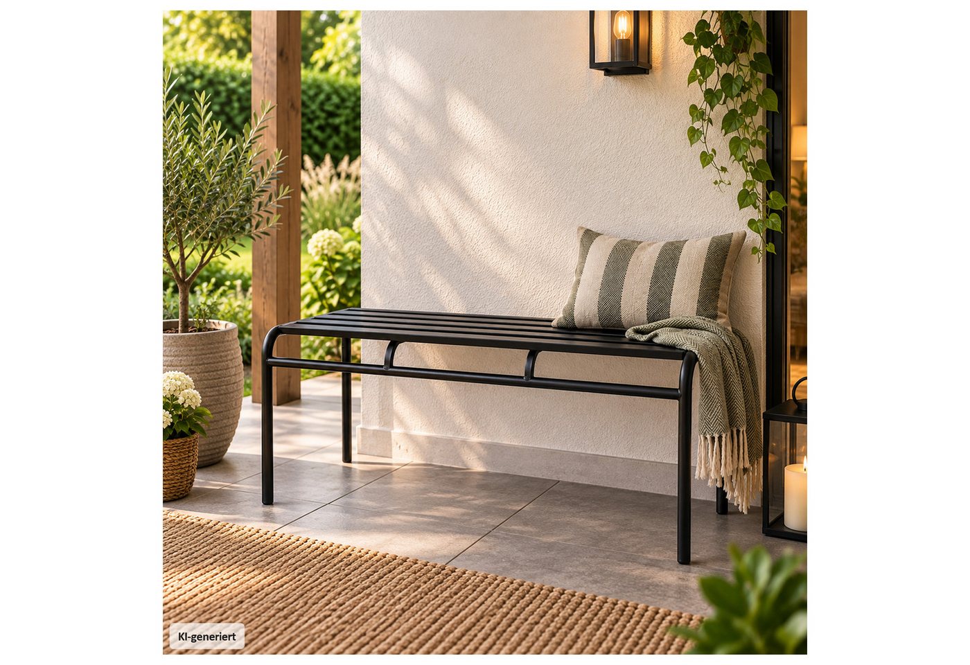 HTI-Living Gartenbank Bank Celia Basic Metall Schwarz (1 Stück, 1-St., 1 Sitzbank), Sitzbank für den überdachten Außenbereich