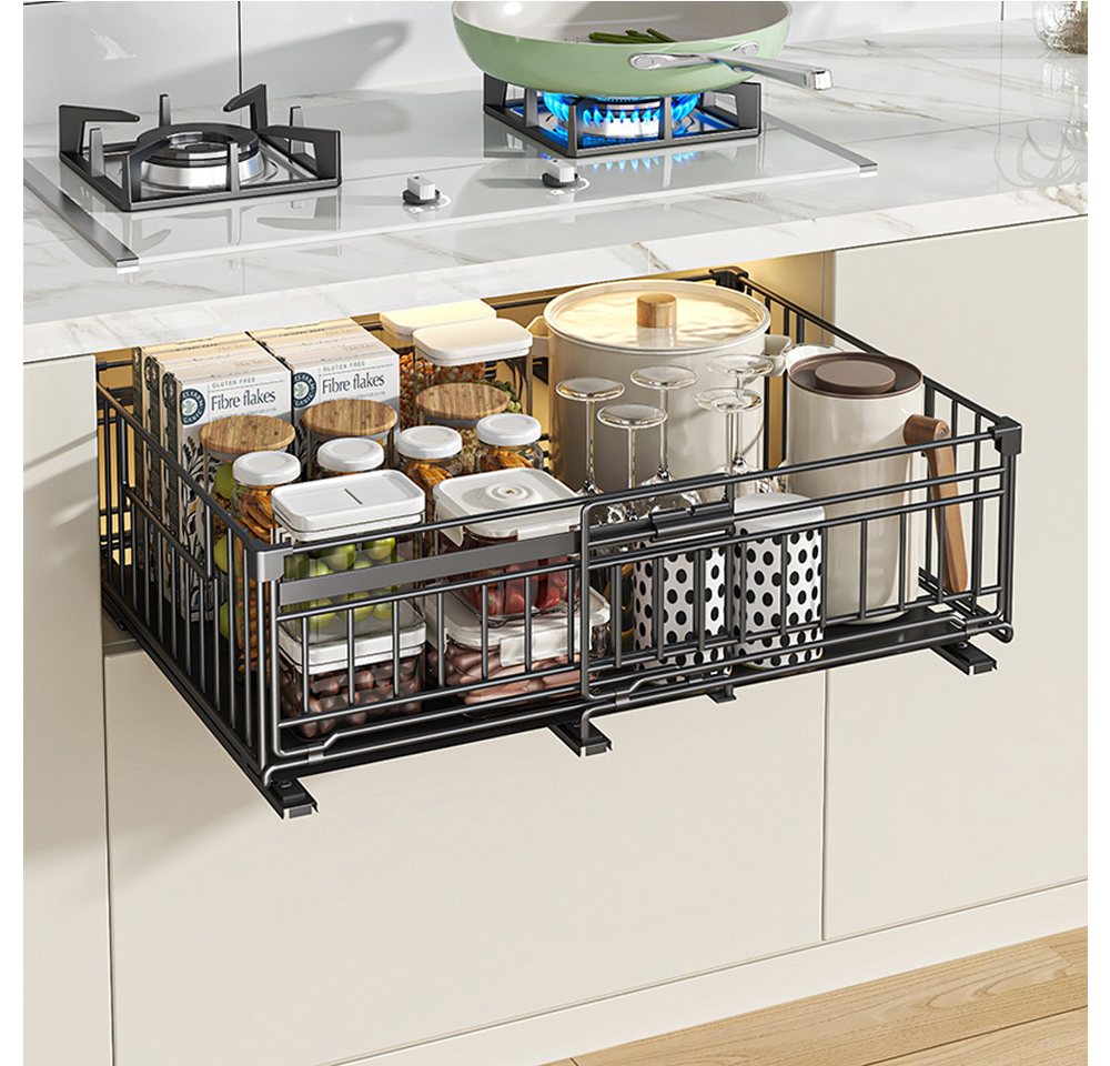 GarveeMore Küchenorganizer-Set 2pcs Ausziehbares Küchenregal für Geschirr & Gewürze platzsparend