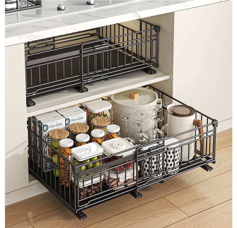 GarveeMore Küchenorganizer-Set 2pcs Ausziehbares Küchenregal für Geschirr & Gewürze platzsparend Bild 2
