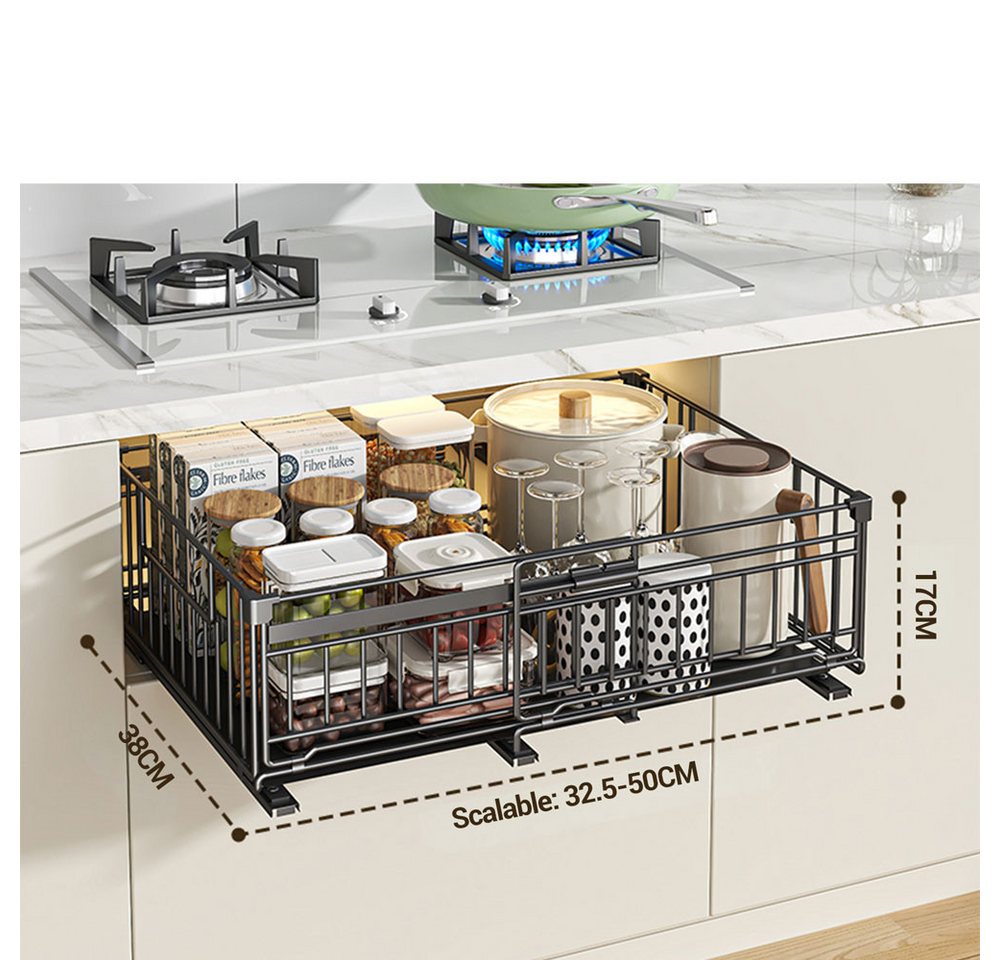 GarveeMore Küchenorganizer-Set 2pcs Ausziehbares Küchenregal für Geschirr & Gewürze platzsparend Bild 5