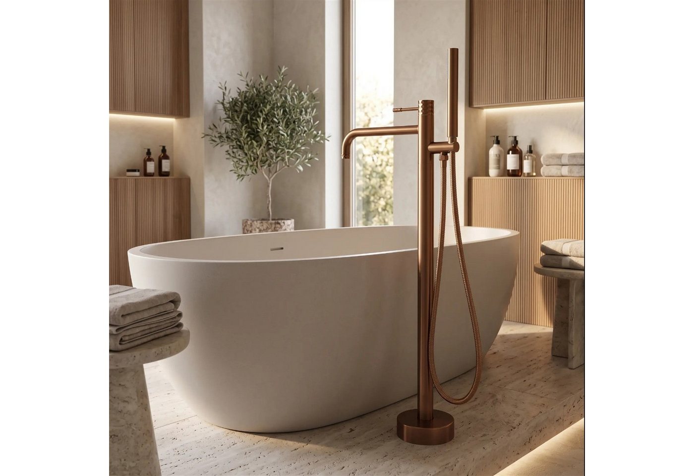 wohnwerk.idee Badarmatur Freistehende Badewannenarmatur Lungo Diamond Dekoratives Rautenmuster, PVD-Beschichtung, Umschalter Bild 3