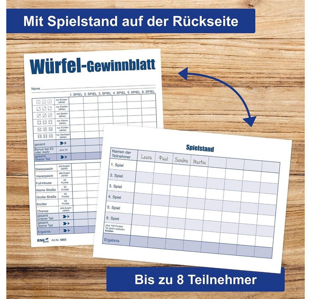 RNK Verlag Notizbuch XXL Würfelspiel-Gewinnblatt DIN A6 6 Blöcke für über 3000 Spiele, Würfelblock Bild 4