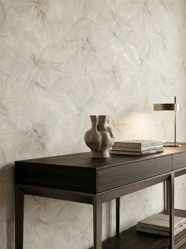 Newroom Vliestapete Pelmira Creme Tapete Mustertapete Blumen, Rosen, Blätter, strukturiert, Florale Tapete Bild 2