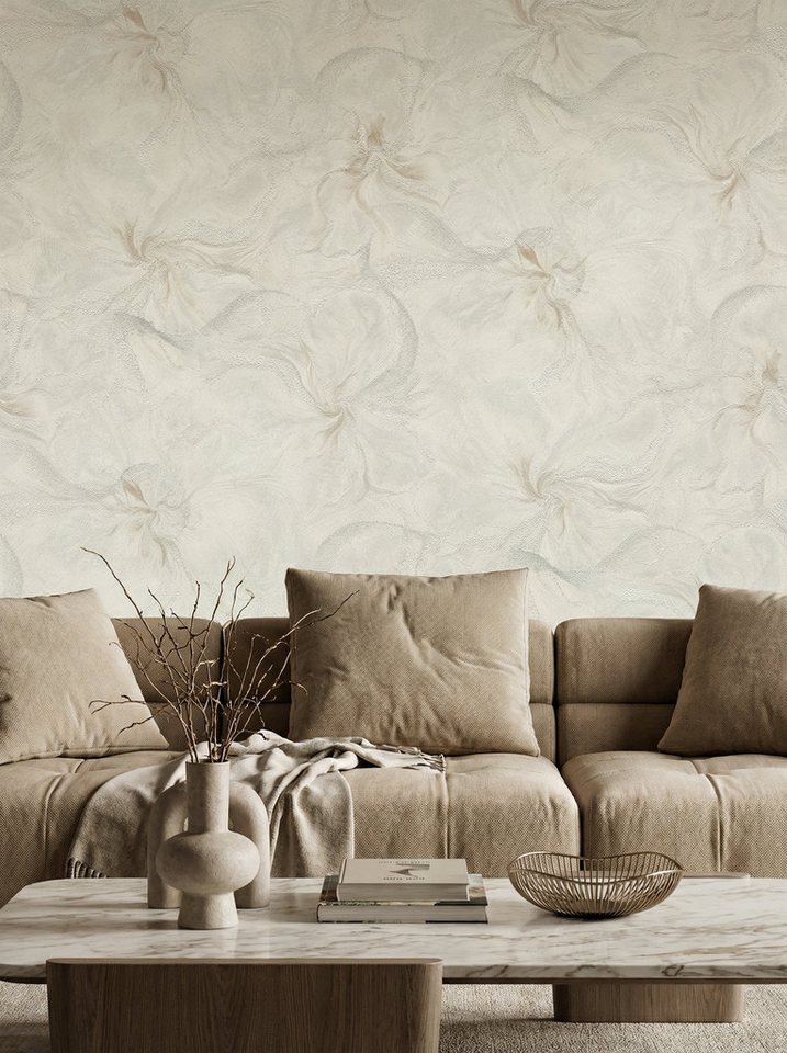 Newroom Vliestapete Pelmira Creme Tapete Mustertapete Blumen, Rosen, Blätter, strukturiert, Florale Tapete Bild 4