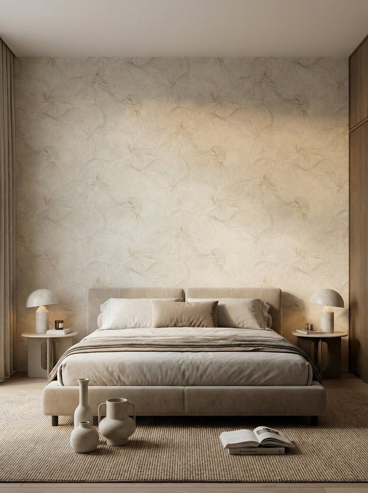 Newroom Vliestapete Pelmira Creme Tapete Mustertapete Blumen, Rosen, Blätter, strukturiert, Florale Tapete Bild 5