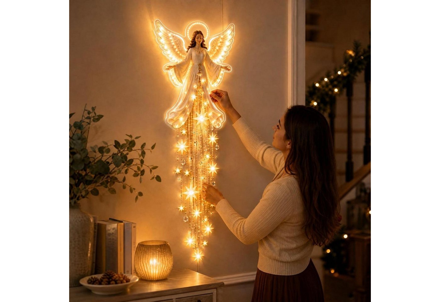 FELIXLEO Wandleuchte Weihnachtsengel Beleuchtet Segenswünsche mit Licht Wanddeko, weiß Bild 2