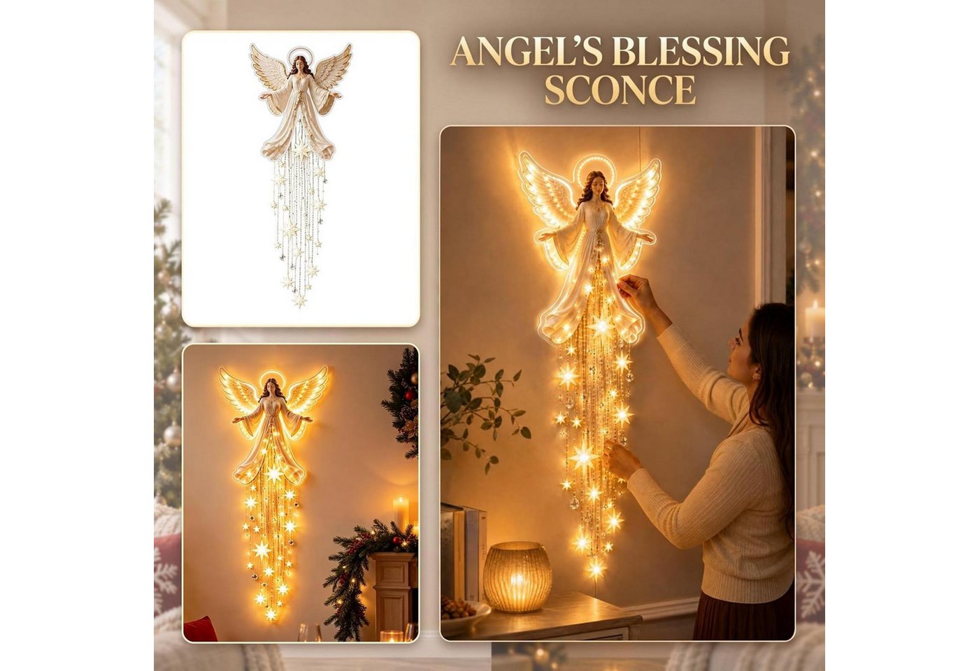 FELIXLEO Wandleuchte Weihnachtsengel Beleuchtet Segenswünsche mit Licht Wanddeko, weiß Bild 3
