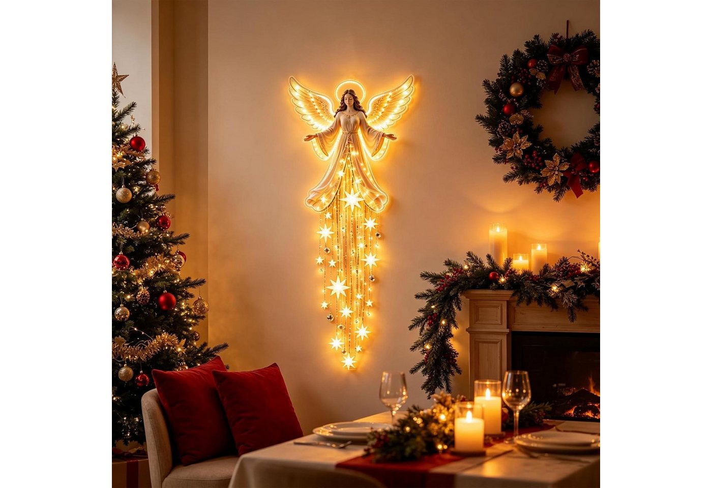 FELIXLEO Wandleuchte Weihnachtsengel Beleuchtet Segenswünsche mit Licht Wanddeko, weiß Bild 4