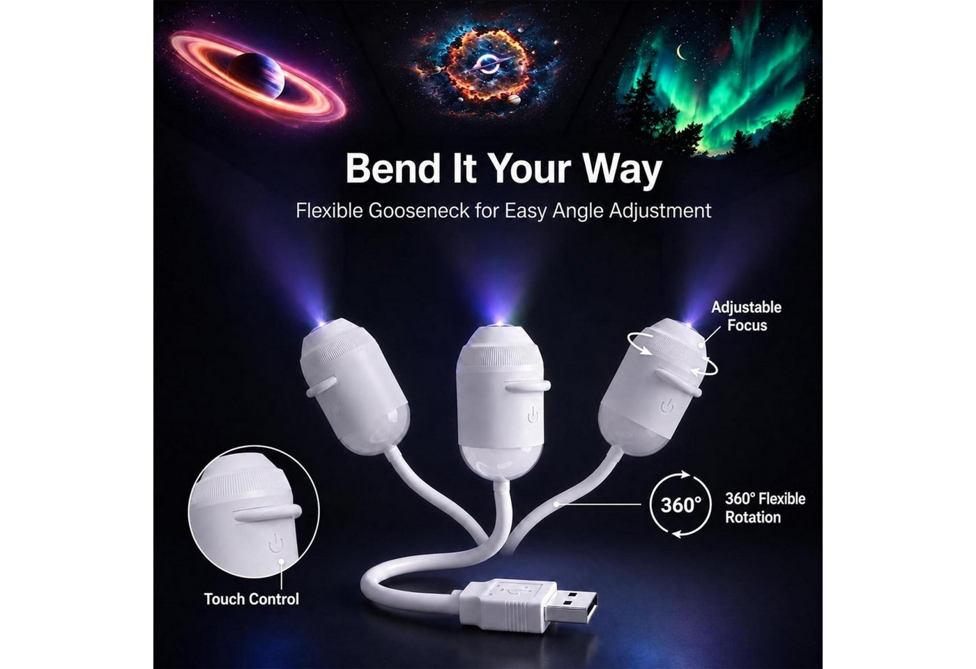 FELIXLEO LED Nachtlicht Galaxy Projektor Nachtlicht 24 Folien USB Hologramm Sternenprojektor