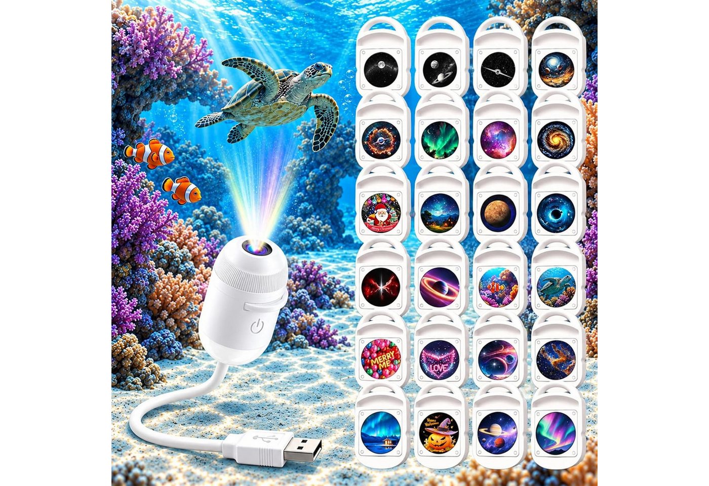 FELIXLEO LED Nachtlicht Galaxy Projektor Nachtlicht 24 Folien USB Hologramm Sternenprojektor Bild 2