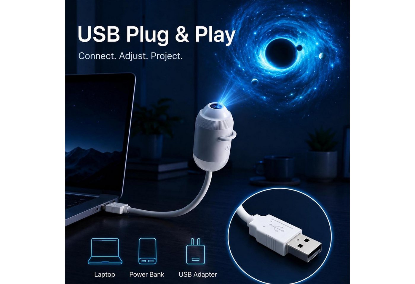 FELIXLEO LED Nachtlicht Galaxy Projektor Nachtlicht 24 Folien USB Hologramm Sternenprojektor Bild 5