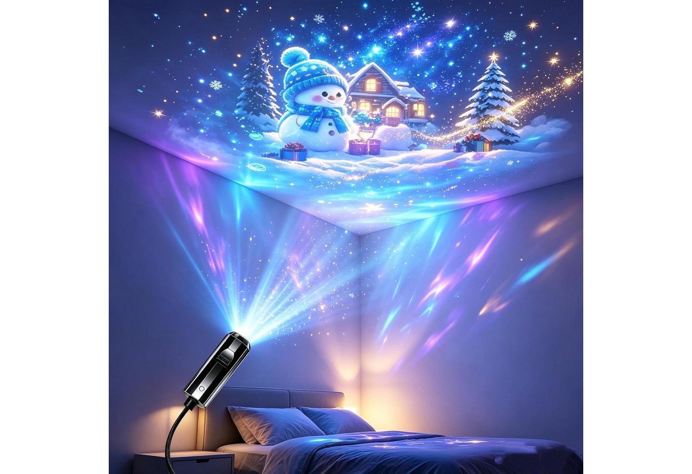 FELIXLEO LED Nachtlicht Plug-and-Play-HD-Weihnachtsprojektor mit 24 festlichen Szenen Bild 2