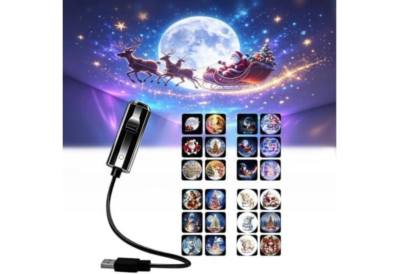 FELIXLEO LED Nachtlicht Plug-and-Play-HD-Weihnachtsprojektor mit 24 festlichen Szenen Bild 4