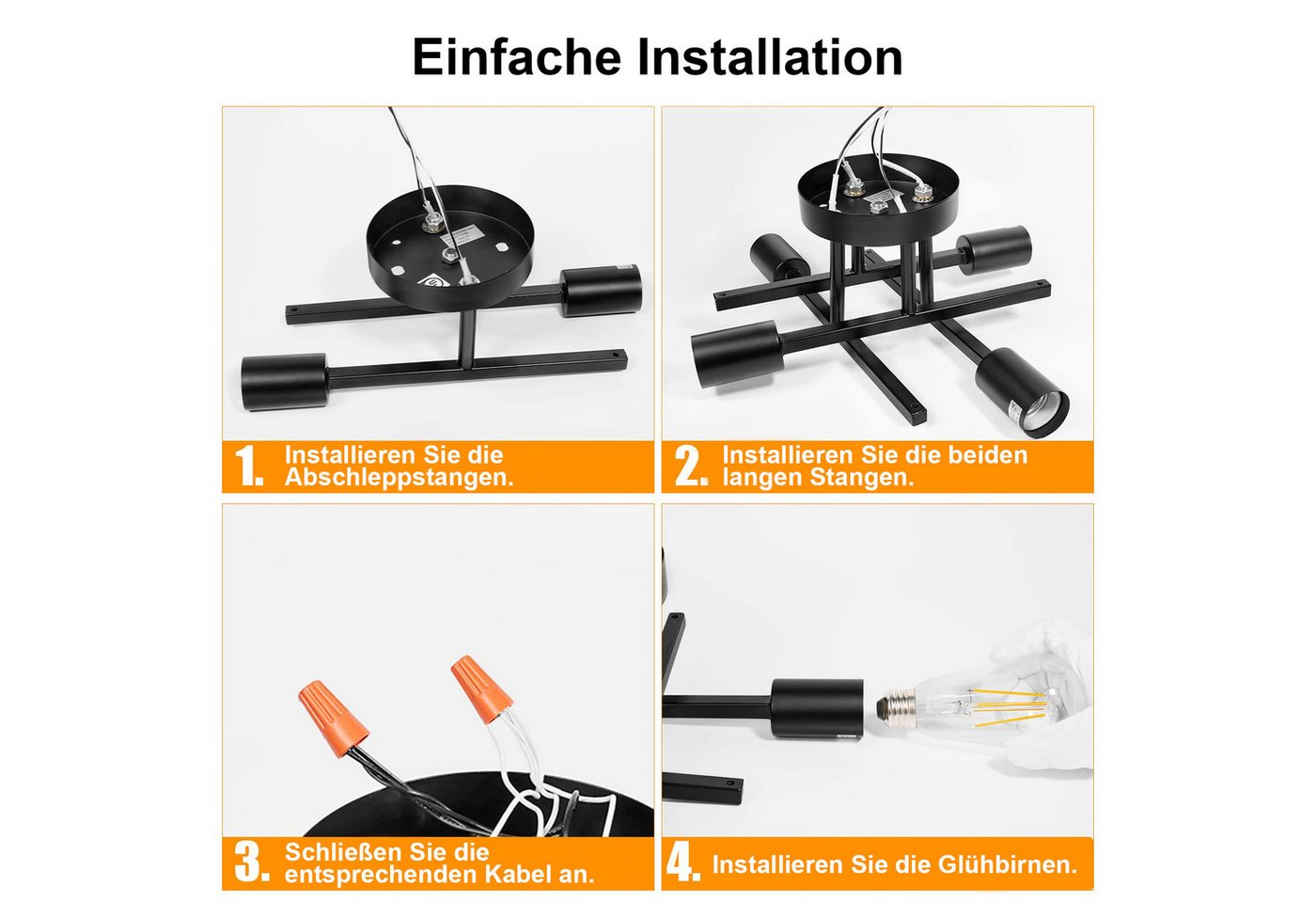 Lapamax LED Deckenleuchte Sputnik Deckenleuchte Wohnzimmer E27 Deckenlampe Schwarz Kronleuchter, 4/6 flammig Industrial Halbbündige Montage Deckenleuchten für Küche Bild 5