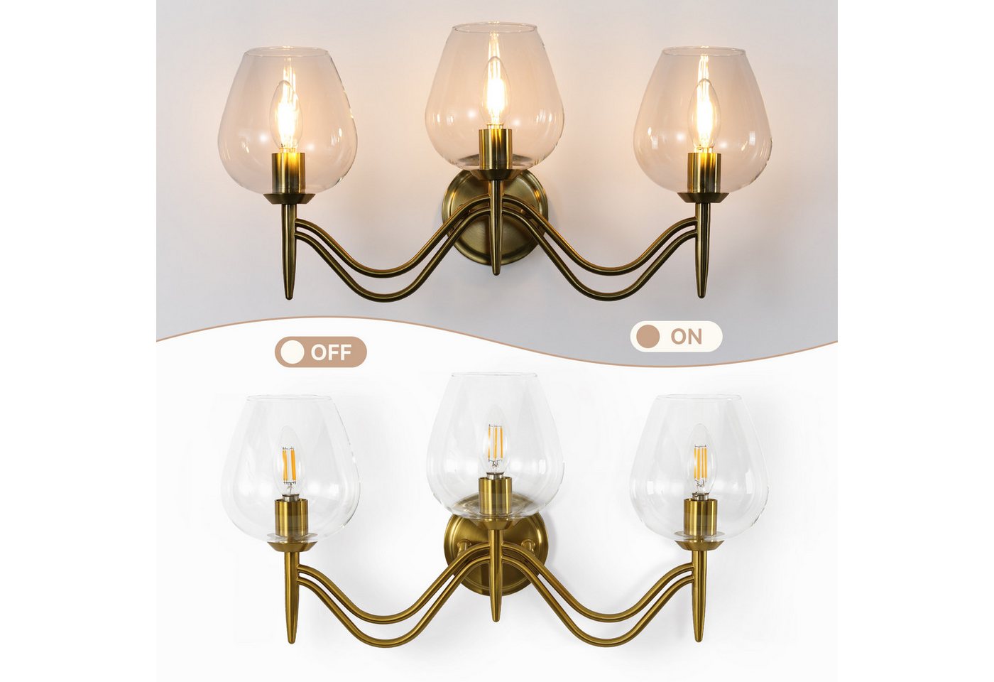 Tribesigns Wandleuchte 3-flammig aus Messing, Spiegelleuchte mit Klarglas, ohne Leuchtmittel Bild 4