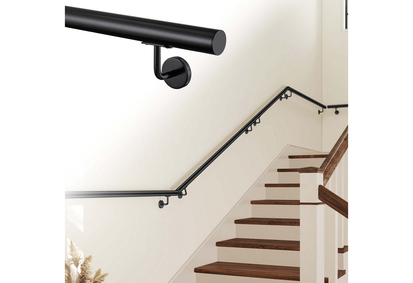 AICA Handlauf AICA Edelstahl Wandhandlauf & Treppengeländer Rostschutz Innen Außen, 120 cm Gesamtlänge, (Packung), 304 Edelstahl, Farbe: Silber/Schwarz/Braun, Länge: 80-240 cm